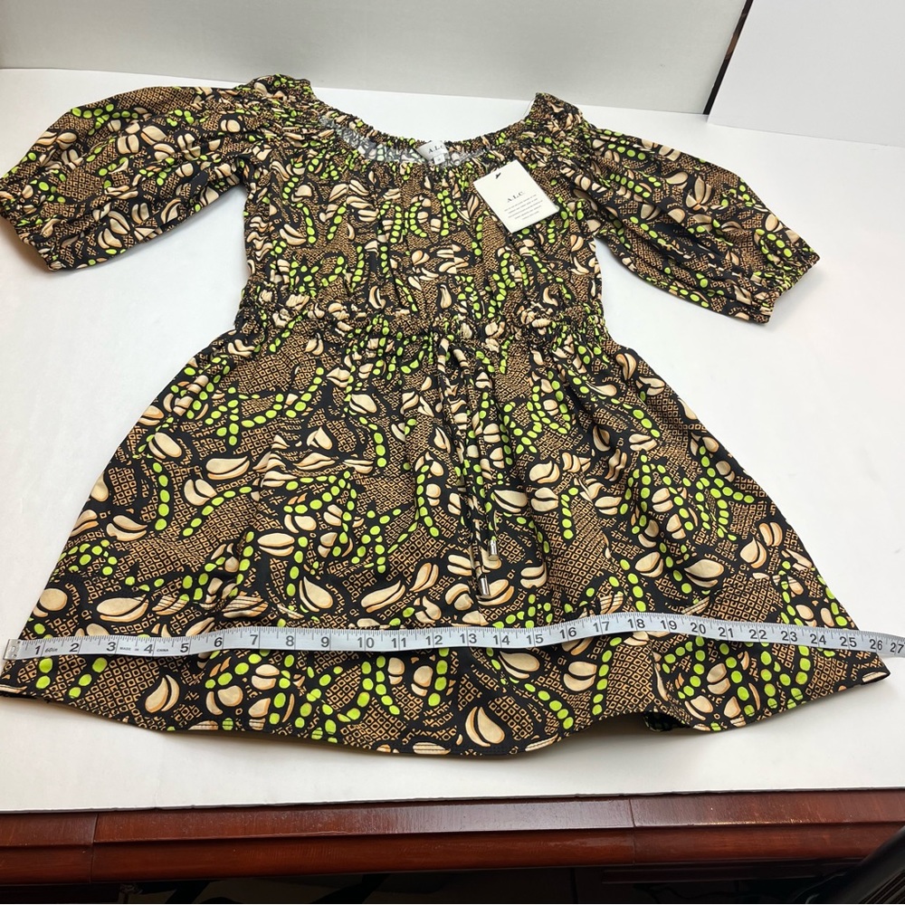 A.L.C. Maya Printed Mini Puffed-Sleeve Dress Womens Size 10 Brown Pockets‎ NEW - Picture 9 of 15